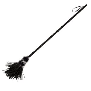 Black deluxe broom with sequins & feathers 51in