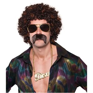 Brown afro wig & moustache