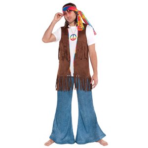 Adult brown hippie vest with fringe STD