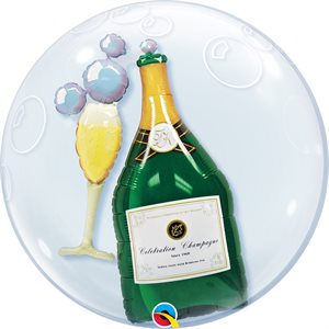 Champagne bottle & glass clear double bubble balloon