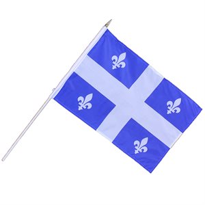 Drapeau Québec 12x18po sur bâton bois 2pi