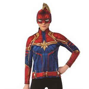 Adult Captain Marvel shirt & mask Medium