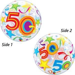 Colourful 50th birthday clear bubble balloon