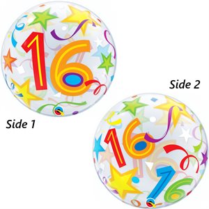 Colourful 16th birthday clear bubble balloon