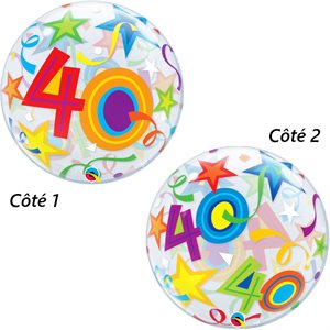 Ballon bulle clair 40e anniversaire coloré